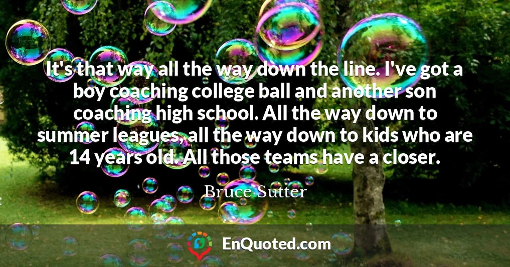 It's that way all the way down the line. I've got a boy coaching college ball and another son coaching high school. All the way down to summer leagues, all the way down to kids who are 14 years old. All those teams have a closer.