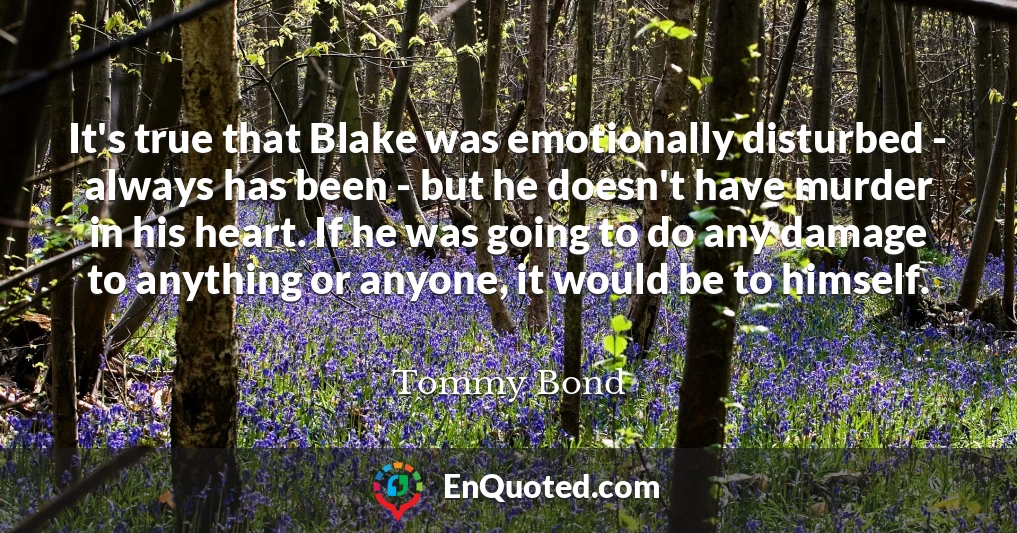 It's true that Blake was emotionally disturbed - always has been - but he doesn't have murder in his heart. If he was going to do any damage to anything or anyone, it would be to himself.