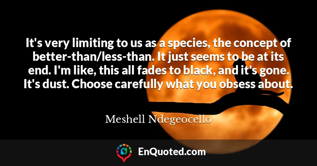 It's very limiting to us as a species, the concept of better-than/less-than. It just seems to be at its end. I'm like, this all fades to black, and it's gone. It's dust. Choose carefully what you obsess about.