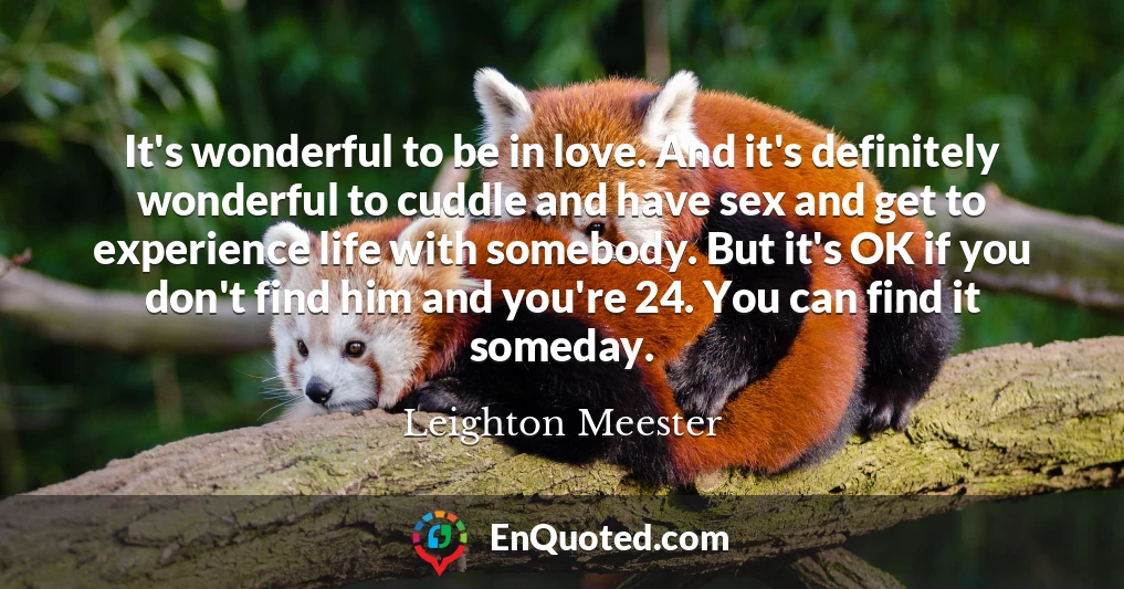 It's wonderful to be in love. And it's definitely wonderful to cuddle and have sex and get to experience life with somebody. But it's OK if you don't find him and you're 24. You can find it someday.