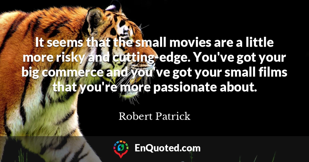 It seems that the small movies are a little more risky and cutting-edge. You've got your big commerce and you've got your small films that you're more passionate about.