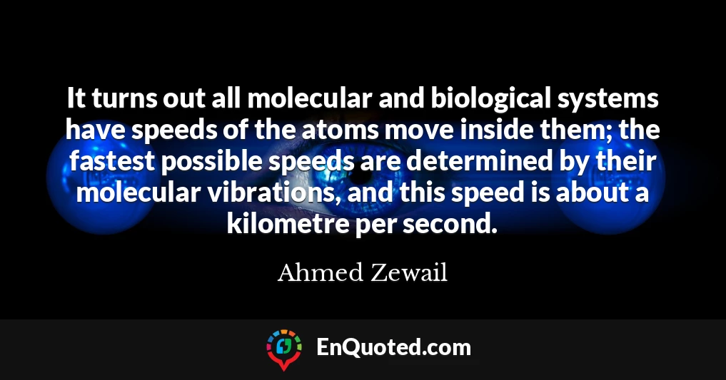 It turns out all molecular and biological systems have speeds of the atoms move inside them; the fastest possible speeds are determined by their molecular vibrations, and this speed is about a kilometre per second.