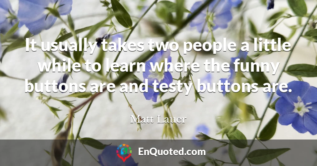 It usually takes two people a little while to learn where the funny buttons are and testy buttons are.