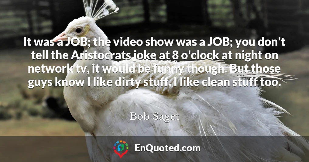 It was a JOB; the video show was a JOB; you don't tell the Aristocrats joke at 8 o'clock at night on network tv, it would be funny though. But those guys know I like dirty stuff, I like clean stuff too.