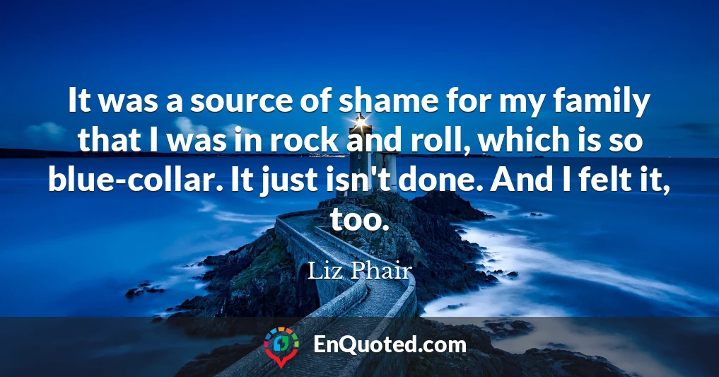 It was a source of shame for my family that I was in rock and roll, which is so blue-collar. It just isn't done. And I felt it, too.