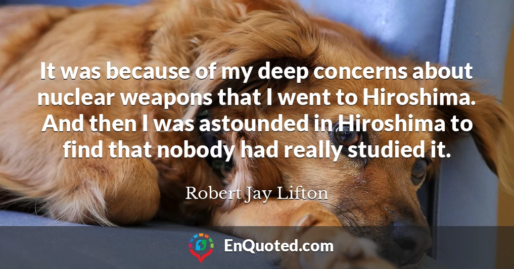 It was because of my deep concerns about nuclear weapons that I went to Hiroshima. And then I was astounded in Hiroshima to find that nobody had really studied it.