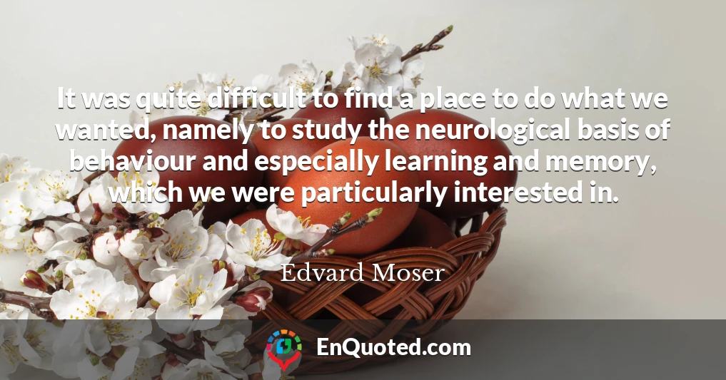 It was quite difficult to find a place to do what we wanted, namely to study the neurological basis of behaviour and especially learning and memory, which we were particularly interested in.