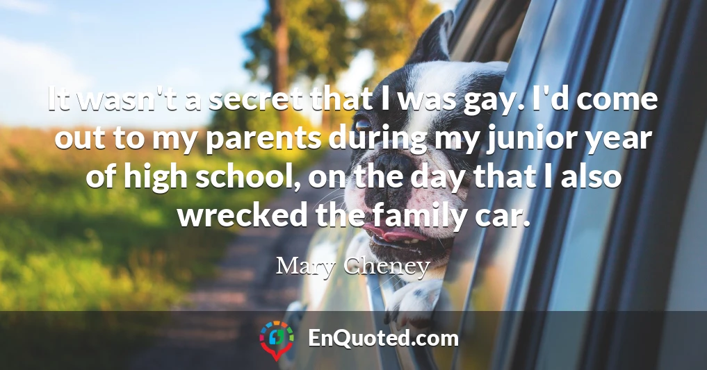 It wasn't a secret that I was gay. I'd come out to my parents during my junior year of high school, on the day that I also wrecked the family car.