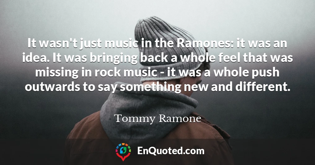 It wasn't just music in the Ramones: it was an idea. It was bringing back a whole feel that was missing in rock music - it was a whole push outwards to say something new and different.