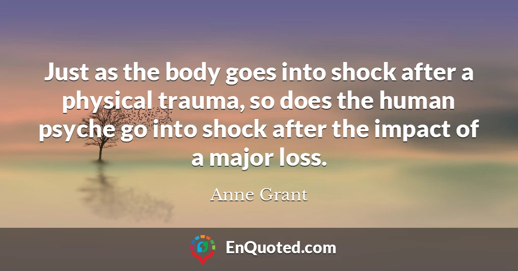 Just as the body goes into shock after a physical trauma, so does the human psyche go into shock after the impact of a major loss.
