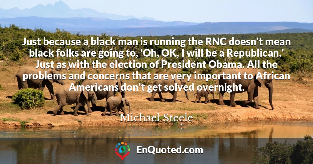 Just because a black man is running the RNC doesn't mean black folks are going to, 'Oh, OK, I will be a Republican.' Just as with the election of President Obama. All the problems and concerns that are very important to African Americans don't get solved overnight.