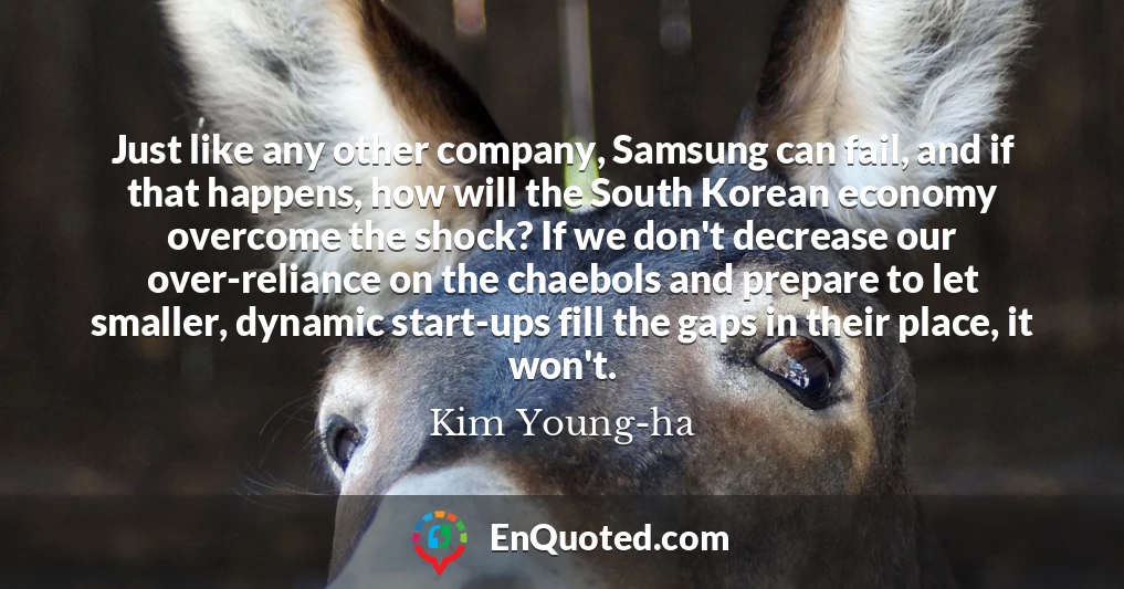 Just like any other company, Samsung can fail, and if that happens, how will the South Korean economy overcome the shock? If we don't decrease our over-reliance on the chaebols and prepare to let smaller, dynamic start-ups fill the gaps in their place, it won't.