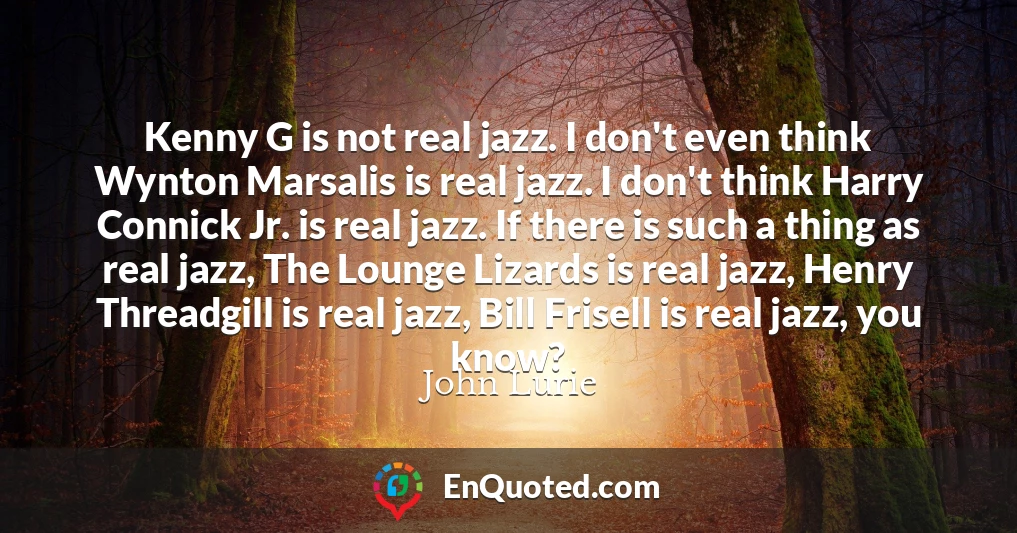 Kenny G is not real jazz. I don't even think Wynton Marsalis is real jazz. I don't think Harry Connick Jr. is real jazz. If there is such a thing as real jazz, The Lounge Lizards is real jazz, Henry Threadgill is real jazz, Bill Frisell is real jazz, you know?