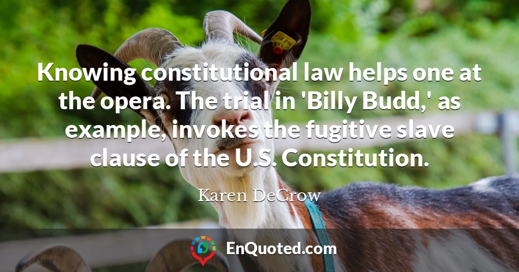 Knowing constitutional law helps one at the opera. The trial in 'Billy Budd,' as example, invokes the fugitive slave clause of the U.S. Constitution.