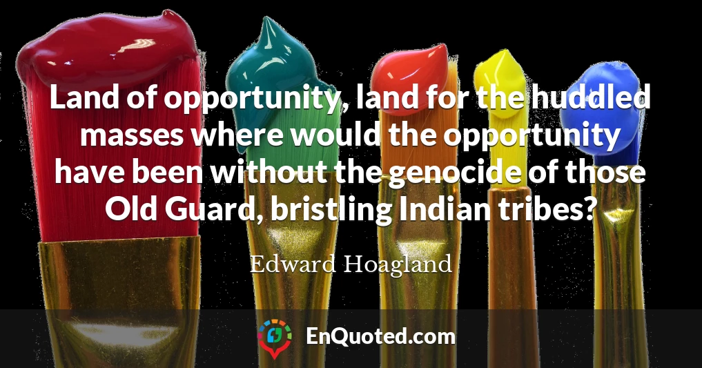 Land of opportunity, land for the huddled masses where would the opportunity have been without the genocide of those Old Guard, bristling Indian tribes?