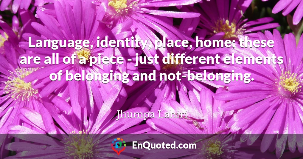 Language, identity, place, home: these are all of a piece - just different elements of belonging and not-belonging.