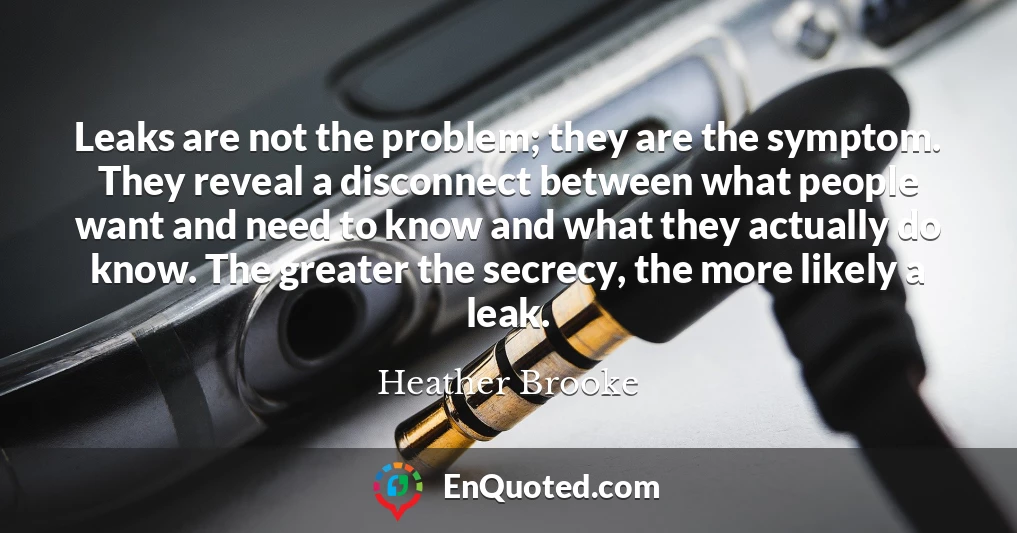 Leaks are not the problem; they are the symptom. They reveal a disconnect between what people want and need to know and what they actually do know. The greater the secrecy, the more likely a leak.