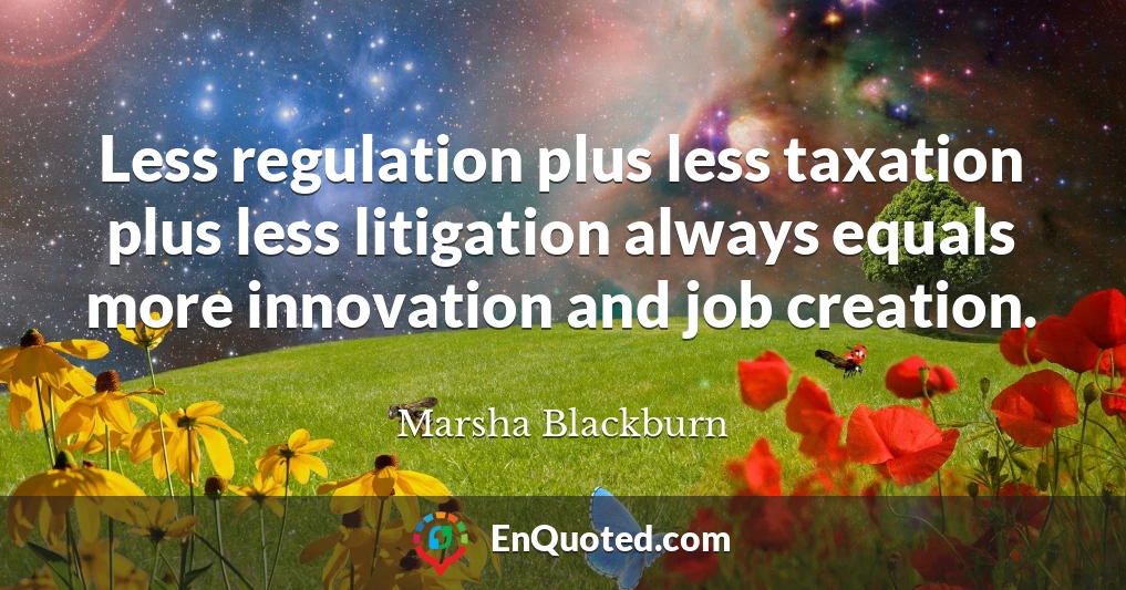 Less regulation plus less taxation plus less litigation always equals more innovation and job creation.