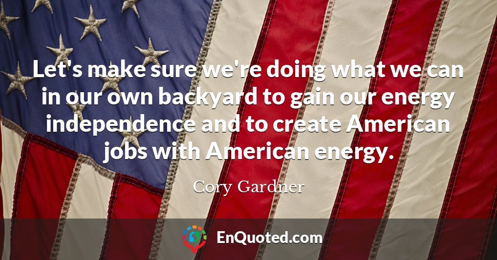 Let's make sure we're doing what we can in our own backyard to gain our energy independence and to create American jobs with American energy.