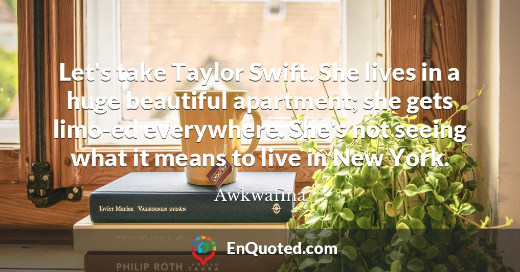 Let's take Taylor Swift. She lives in a huge beautiful apartment; she gets limo-ed everywhere. She's not seeing what it means to live in New York.