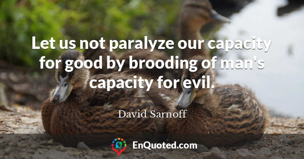 Let us not paralyze our capacity for good by brooding of man's capacity for evil.