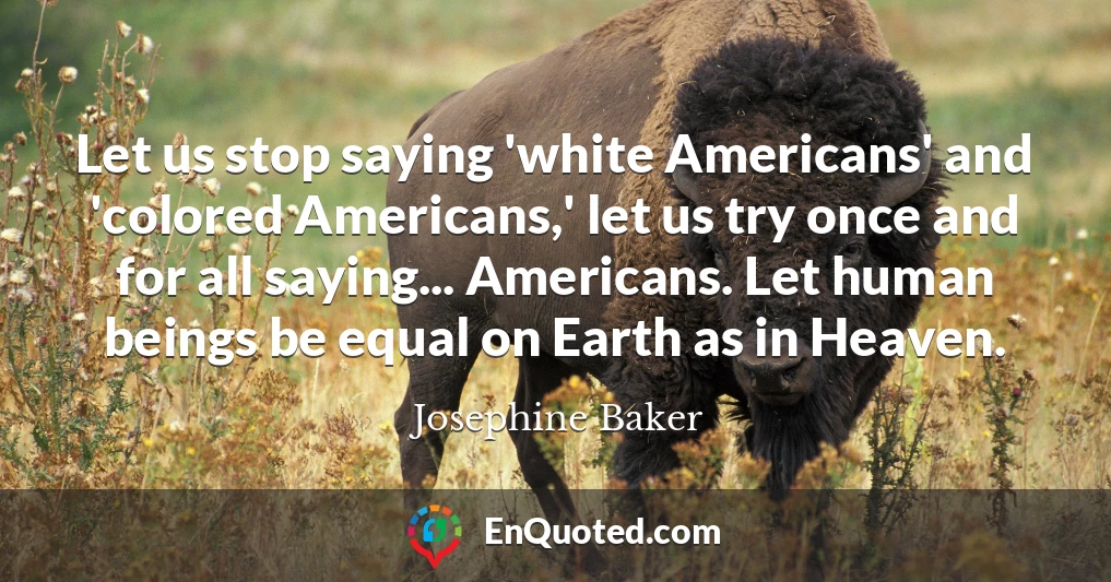 Let us stop saying 'white Americans' and 'colored Americans,' let us try once and for all saying... Americans. Let human beings be equal on Earth as in Heaven.