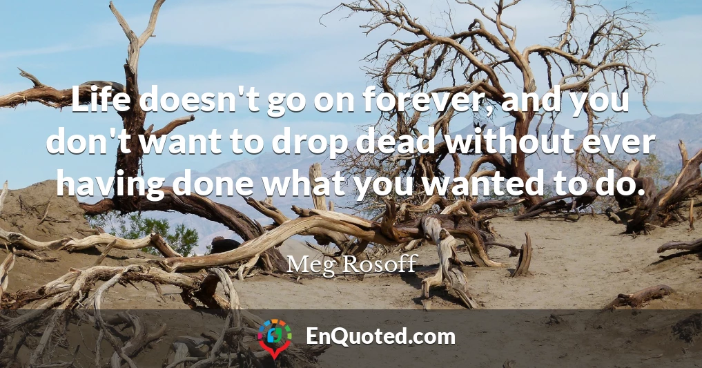 Life doesn't go on forever, and you don't want to drop dead without ever having done what you wanted to do.