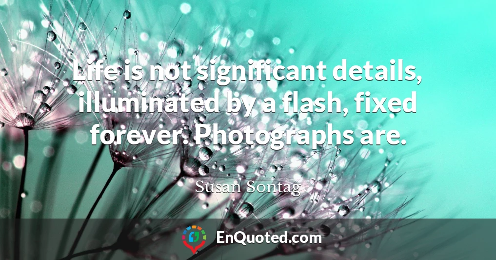 Life is not significant details, illuminated by a flash, fixed forever. Photographs are.