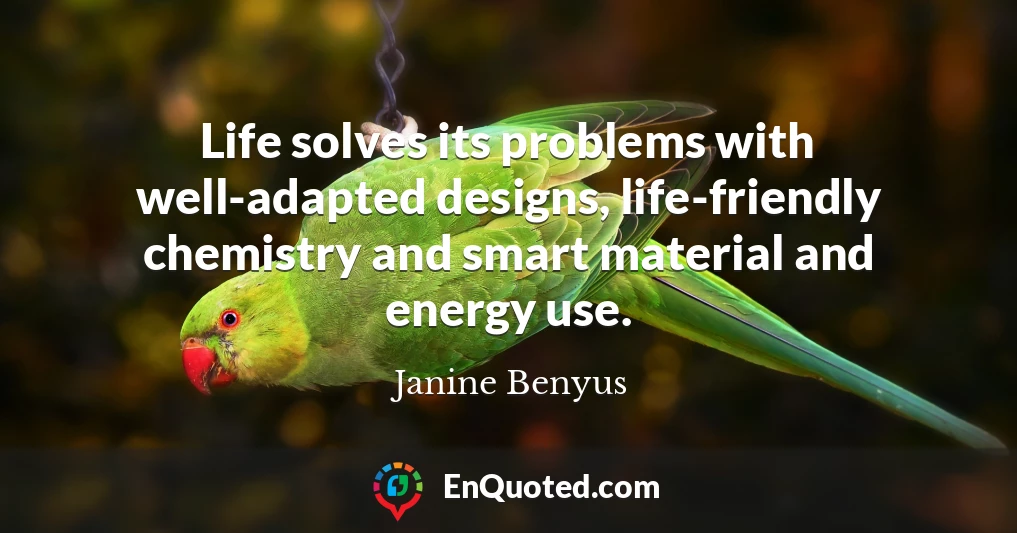 Life solves its problems with well-adapted designs, life-friendly chemistry and smart material and energy use.
