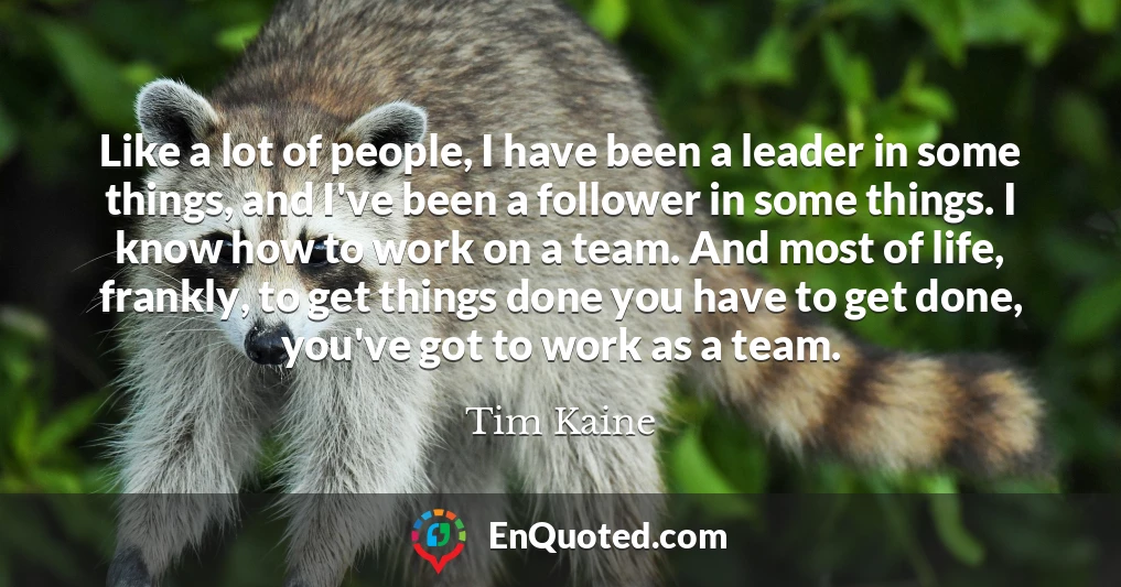 Like a lot of people, I have been a leader in some things, and I've been a follower in some things. I know how to work on a team. And most of life, frankly, to get things done you have to get done, you've got to work as a team.