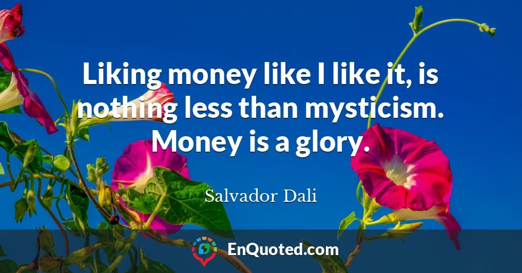 Liking money like I like it, is nothing less than mysticism. Money is a glory.