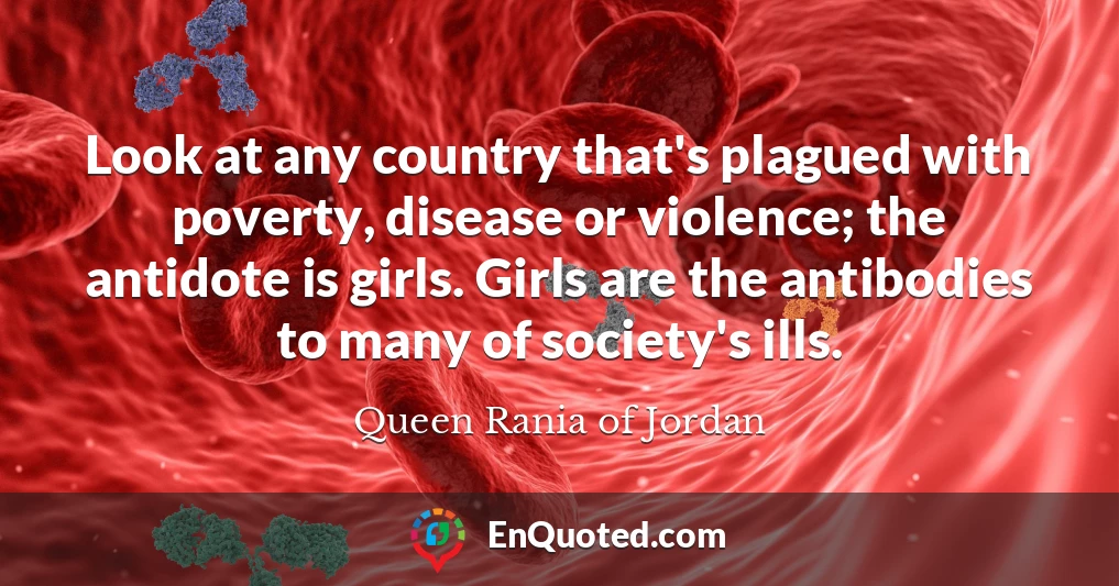 Look at any country that's plagued with poverty, disease or violence; the antidote is girls. Girls are the antibodies to many of society's ills.