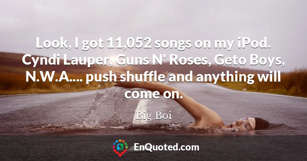 Look, I got 11,052 songs on my iPod. Cyndi Lauper, Guns N' Roses, Geto Boys, N.W.A.... push shuffle and anything will come on.