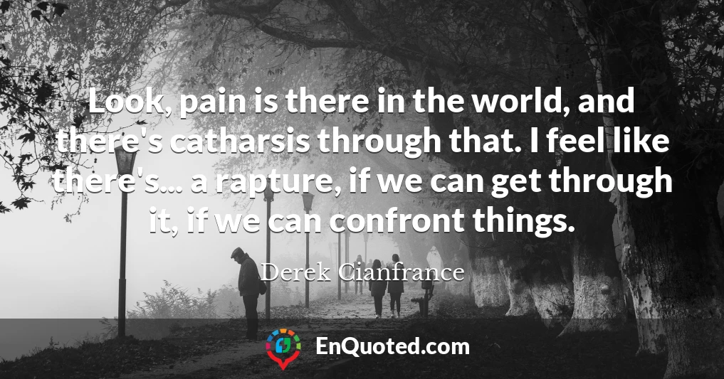 Look, pain is there in the world, and there's catharsis through that. I feel like there's... a rapture, if we can get through it, if we can confront things.