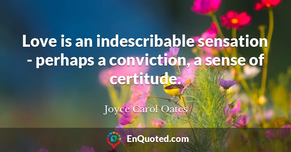 Love is an indescribable sensation - perhaps a conviction, a sense of certitude.