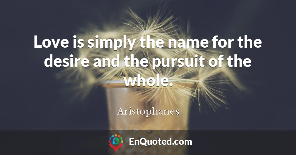 Love is simply the name for the desire and the pursuit of the whole.