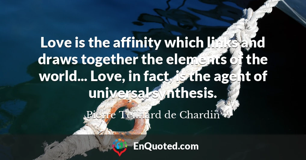 Love is the affinity which links and draws together the elements of the world... Love, in fact, is the agent of universal synthesis.