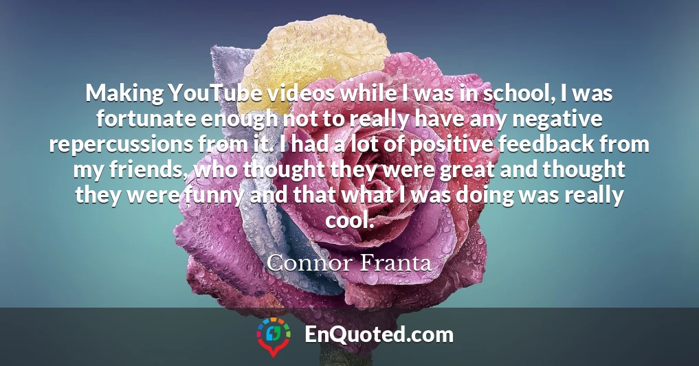 Making YouTube videos while I was in school, I was fortunate enough not to really have any negative repercussions from it. I had a lot of positive feedback from my friends, who thought they were great and thought they were funny and that what I was doing was really cool.