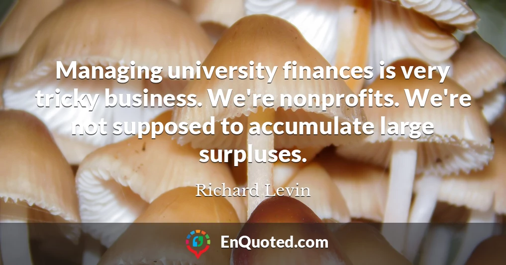 Managing university finances is very tricky business. We're nonprofits. We're not supposed to accumulate large surpluses.