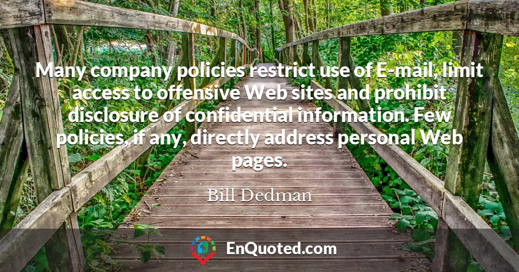Many company policies restrict use of E-mail, limit access to offensive Web sites and prohibit disclosure of confidential information. Few policies, if any, directly address personal Web pages.