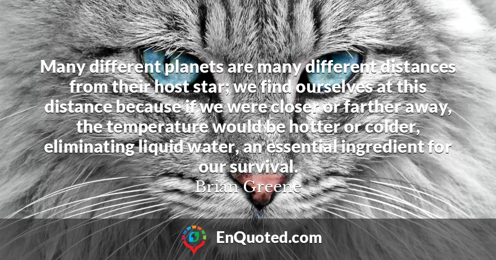 Many different planets are many different distances from their host star; we find ourselves at this distance because if we were closer or farther away, the temperature would be hotter or colder, eliminating liquid water, an essential ingredient for our survival.