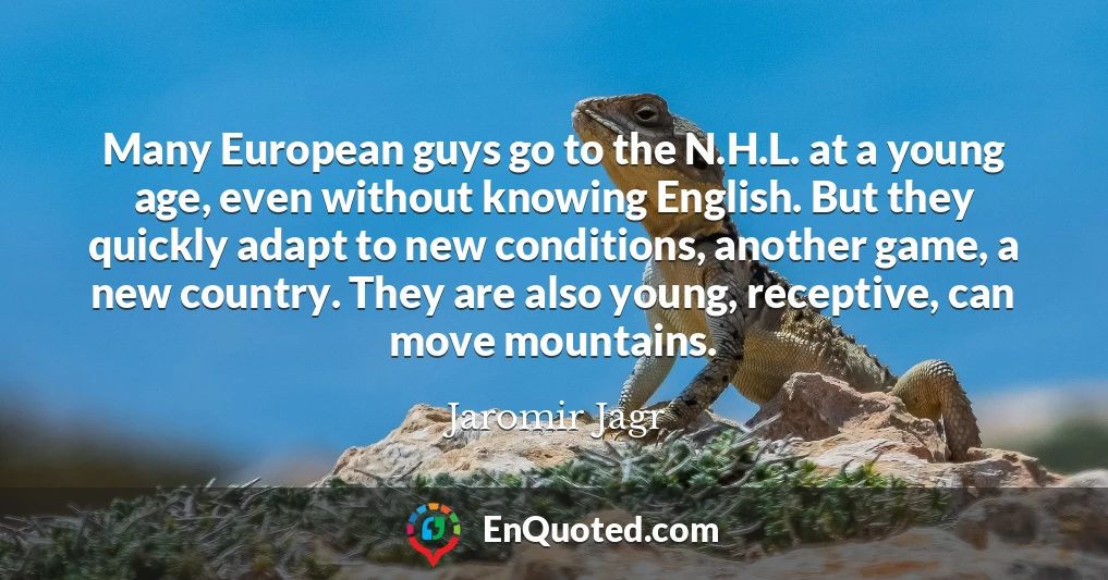 Many European guys go to the N.H.L. at a young age, even without knowing English. But they quickly adapt to new conditions, another game, a new country. They are also young, receptive, can move mountains.