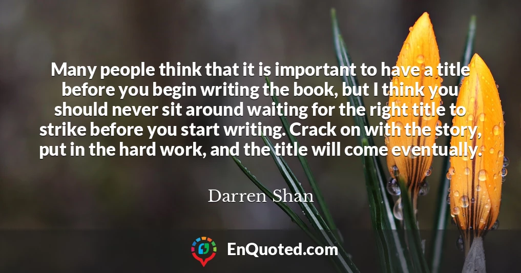 Many people think that it is important to have a title before you begin writing the book, but I think you should never sit around waiting for the right title to strike before you start writing. Crack on with the story, put in the hard work, and the title will come eventually.