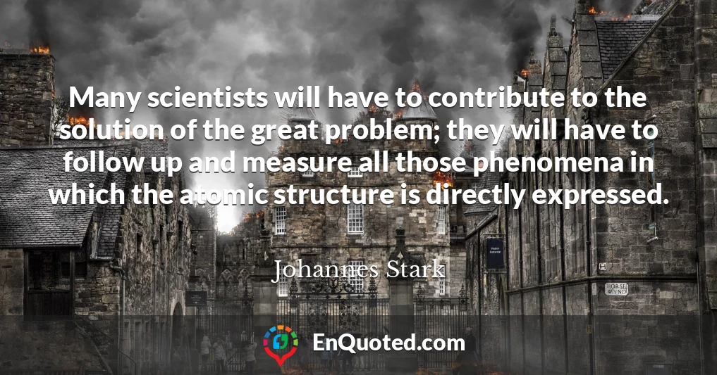 Many scientists will have to contribute to the solution of the great problem; they will have to follow up and measure all those phenomena in which the atomic structure is directly expressed.