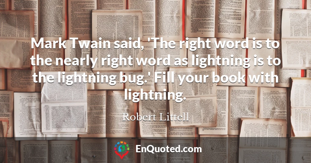 Mark Twain said, 'The right word is to the nearly right word as lightning is to the lightning bug.' Fill your book with lightning.