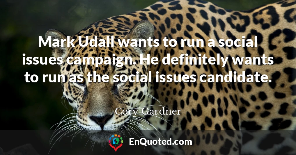 Mark Udall wants to run a social issues campaign. He definitely wants to run as the social issues candidate.