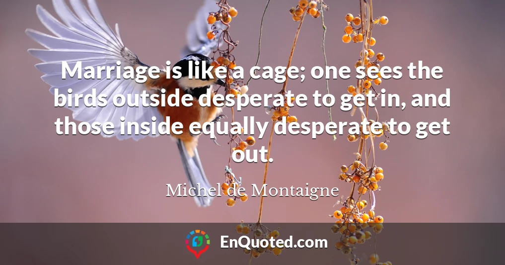 Marriage is like a cage; one sees the birds outside desperate to get in, and those inside equally desperate to get out.