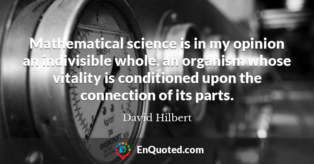 Mathematical science is in my opinion an indivisible whole, an organism whose vitality is conditioned upon the connection of its parts.