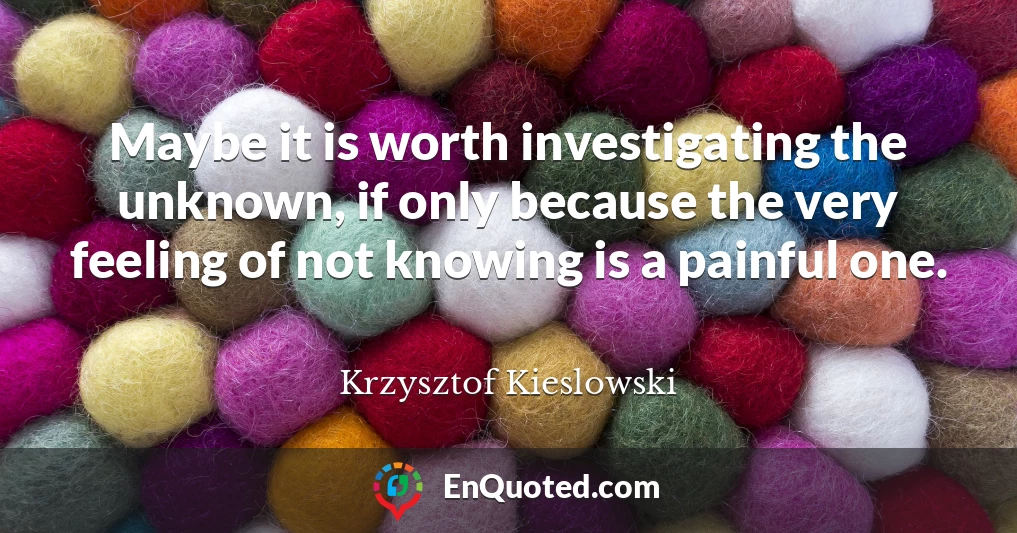 Maybe it is worth investigating the unknown, if only because the very feeling of not knowing is a painful one.