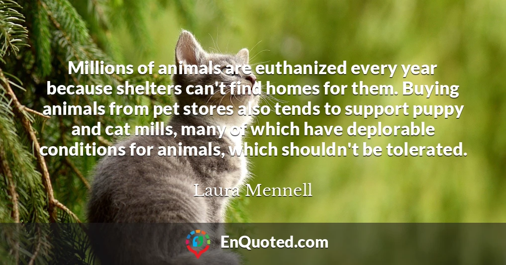 Millions of animals are euthanized every year because shelters can't find homes for them. Buying animals from pet stores also tends to support puppy and cat mills, many of which have deplorable conditions for animals, which shouldn't be tolerated.